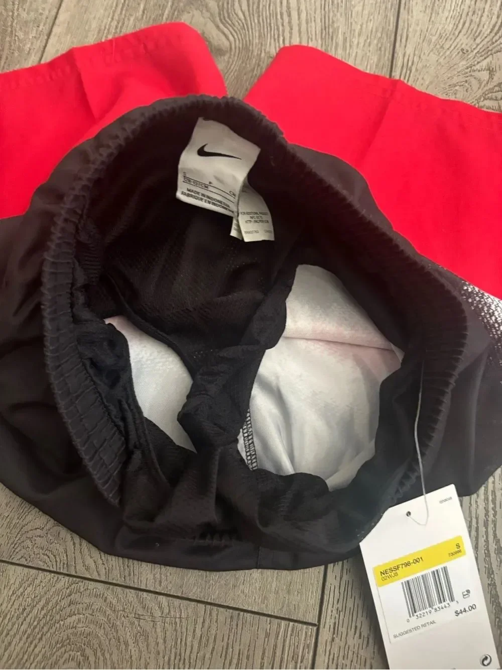 Nike Black and Red swim Shorts with Swoosh